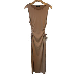 Absolutely Love It Pencil Dress Size M Beige Sleeveless Split Bodycon Midi NEW